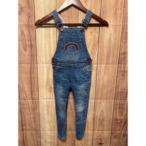 Boden 2-3Y 98cm Blue Jeans Denim Rainbow Embroidered Overalls pants girls Kids